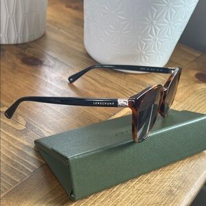 Longchamp Tortoiseshell Sunglasses with Blue Accents